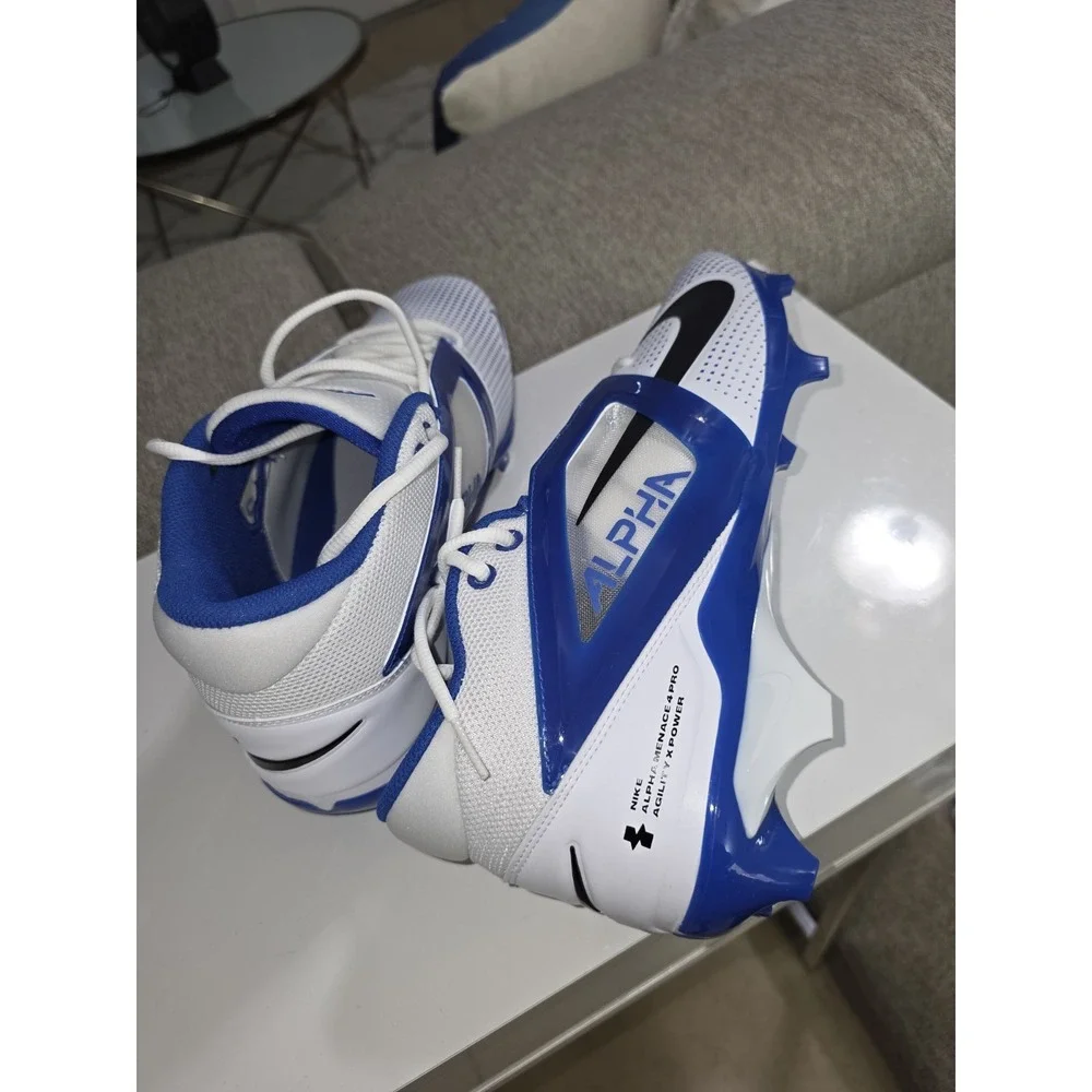 Nike Men's Alpha Menace 4 Pro Football Size 12.5 White/blue And Black FZ7702-107